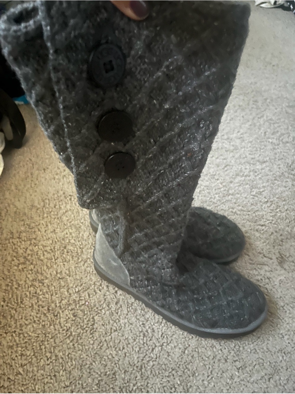 Gray Quilted Knee-High UGG Button Boots- Women’s size 10